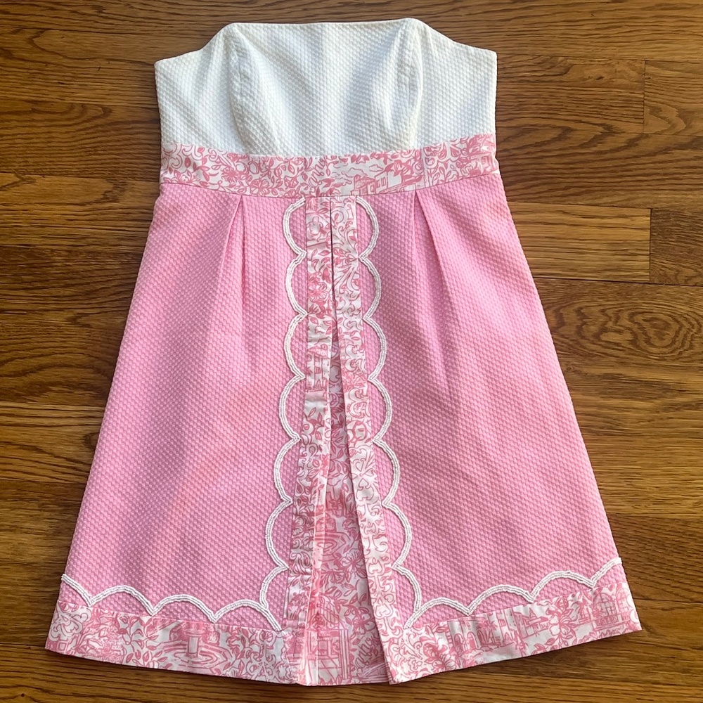 Lilly Pulitzer Jubilee Pink & White Strapless Dress-Size 2-Excellent Condition - Picture 1 of 9